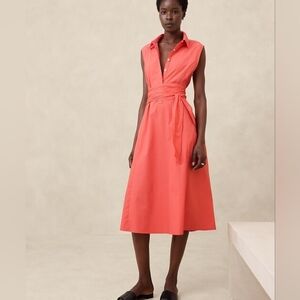 Spring / Summer: Banana Republic Sleeveless Poplin Coral-Orange Midi Wrap Dress